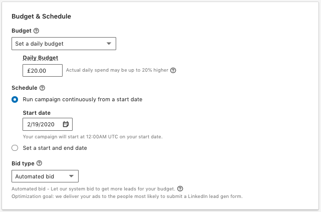 Set up Budget, Bid & Schedule Campaign
