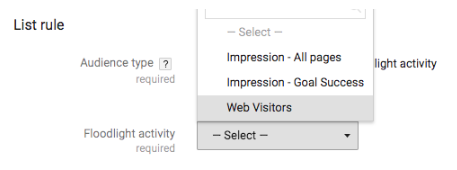 List rule. Floodlight activity set to Web Visitors.