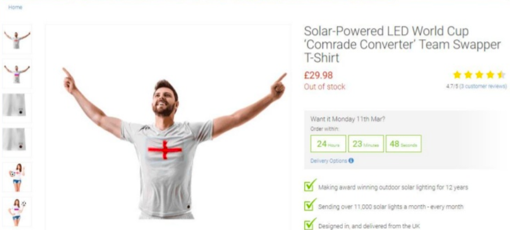 Fake news linkbait examples: solar-powered LED world cup 'comrade converter' team swapper t-shirt
